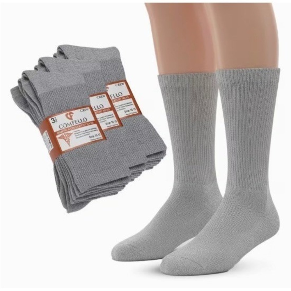 Comfello Non-Binding Diabetic & Circulatory Gray Socks 13-15 Neuropathy 3 Pairs